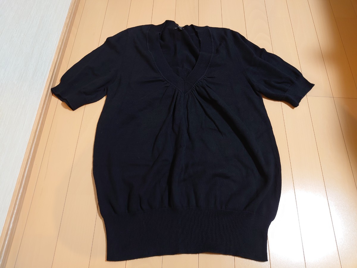23区 vingt-trois 半袖ニット トップス 44大きいサイズ 黒 肩幅38脇下97丈70センチ カットソー拍卖