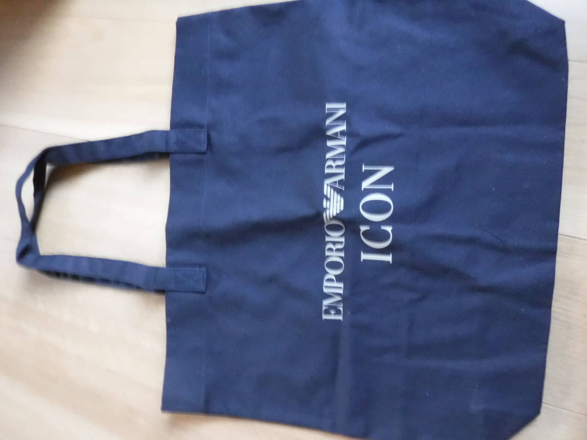 税不要特価 新品!EMPORIO ARMANI ICON エンポリオアルマーニ ネイビー 大きめロゴ 男女肩~OK 大きめ トートバッグ♪特大①拍卖