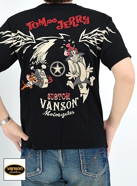 vanson×TOM&JERRYコラボ 天竺半袖Tシャツ◆vanson ブラックXXLサイズ TJV-2319 バンソン ヴァンソン トムとジェリー 刺繍 バイカー拍卖