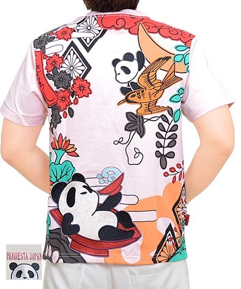 花札半袖Tシャツ◆PANDIESTA JAPAN ピンクMサイズ 582215 パンディエスタジャパン パンダ 和柄 和風 刺繍拍卖