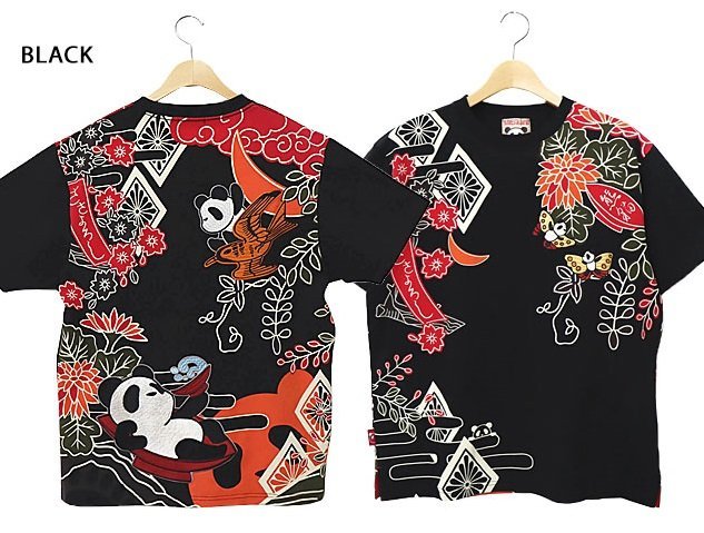 花札半袖Tシャツ◆PANDIESTA JAPAN ブラックMサイズ 582215 パンディエスタジャパン パンダ 和柄 和風 刺繍拍卖