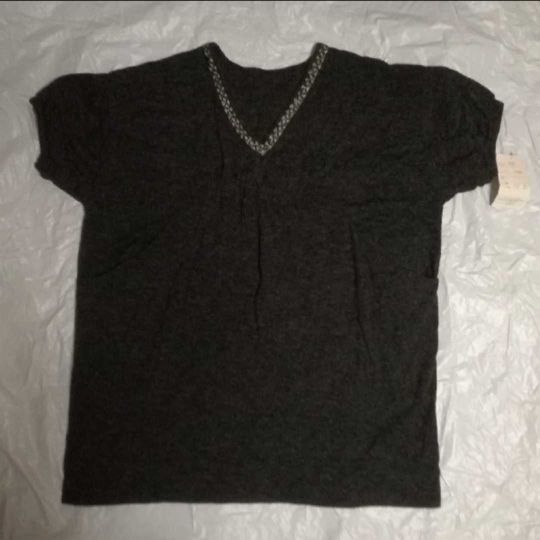 ニットソー ビジューワンピース チェニック 3L チャコールグレー拍卖