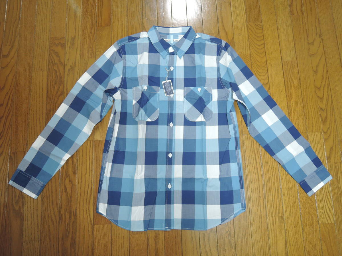 新品 ガイジンメイド GAIJIN MADE インディゴ染 チェックシャツ L 青系 長袖シャツ 薄手 ハリランHRM拍卖