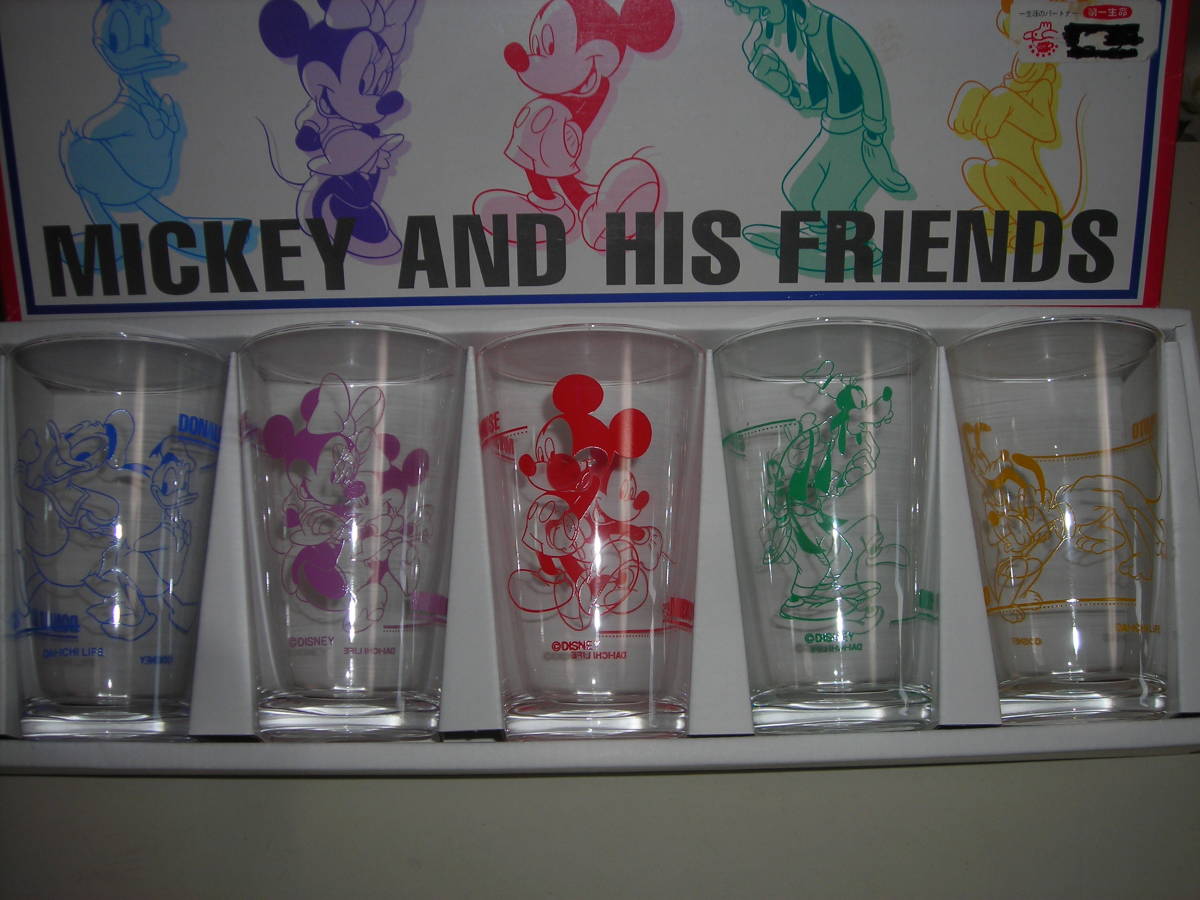 R5 05★ディズニー 第一生命 ガラス レア タンブラー グラス 5個セット高さ約11cm 箱付き 非売品 未使用長期保管品拍卖
