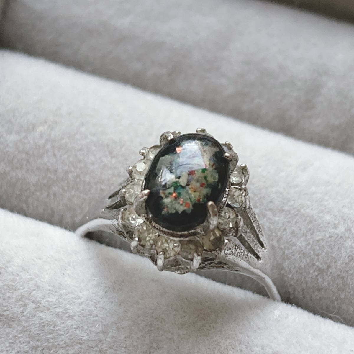 ヴィンテージリング ブラックオパール調 指輪 シルバーカラー☆vintage jewelry accessories 0970拍卖