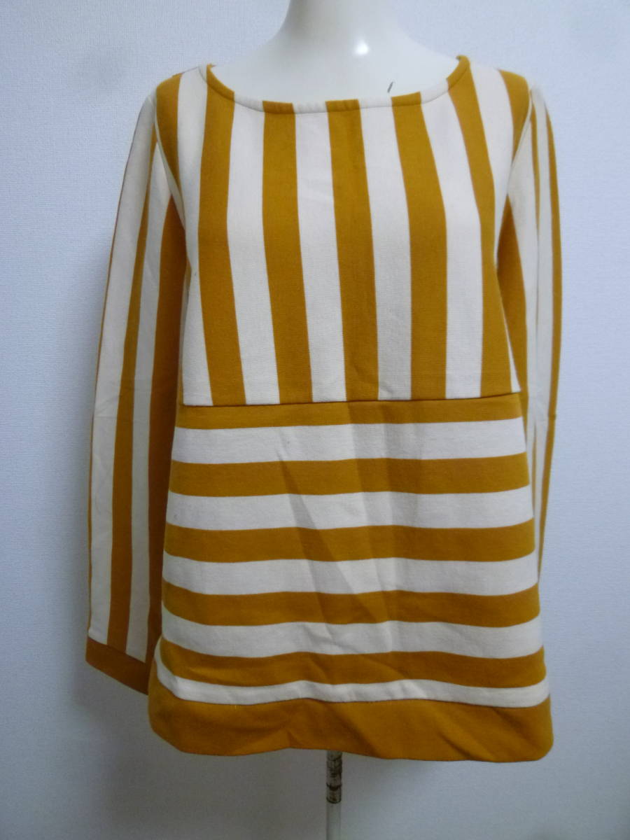 HUSHUSH/ハッシュアッシュ♪黄土色系ボーダーストライプ変形ゆったりカットソー3/ワールド長袖♪328拍卖