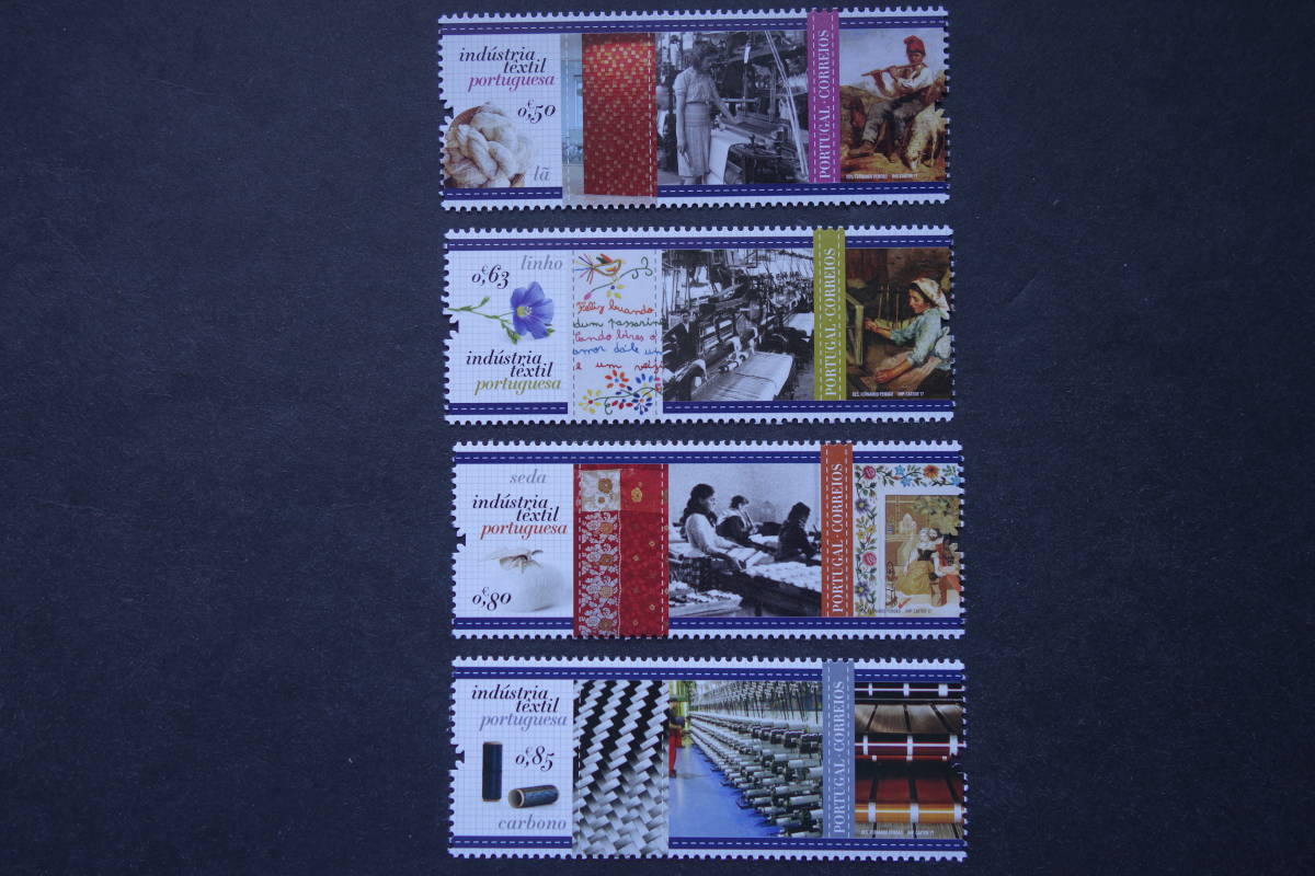 外国切手:ポルトガル切手 「テキスタイル産業」4種完 未使用拍卖