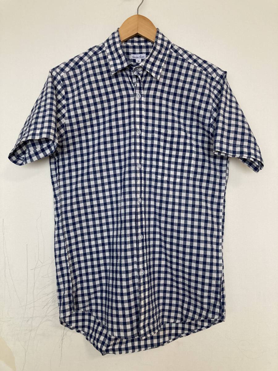 ★steven alan スティーブンアラン シアサッカー チェック柄 半袖シャツ USA製 S ギンガムチェック MADE IN USA拍卖