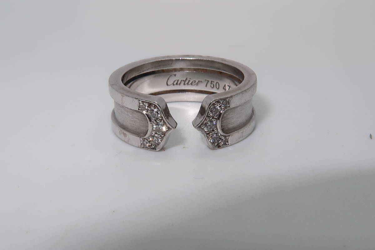 ▲▽Cartier カルティエ 2C ダイヤ 750/K18WG リング ♯47△▼拍卖