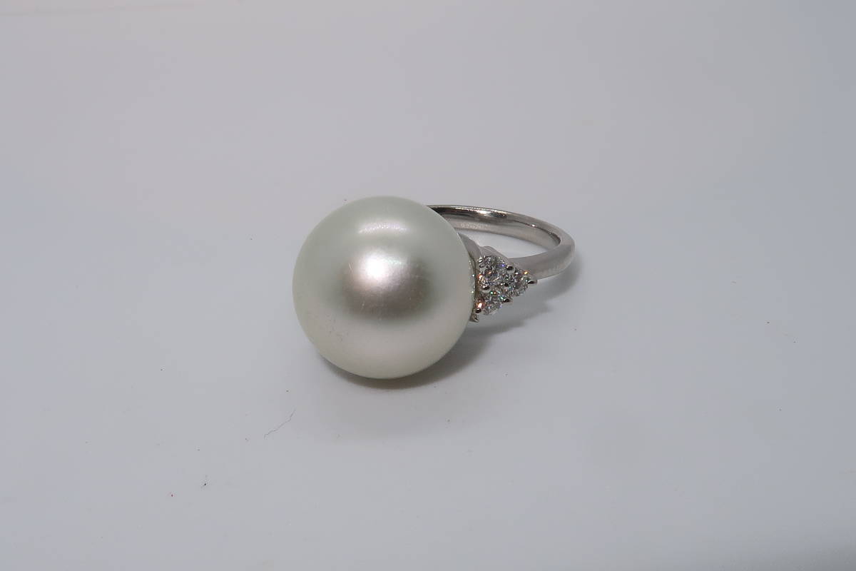 ▲▽Pt900 14㎜玉 真珠 パール ダイヤモンド 0.3ct リング 9.5号△▼拍卖