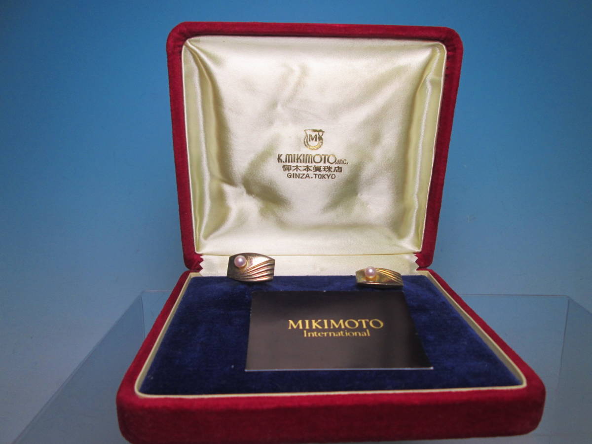 ☆MIKIMOTO SILVER 銀に鍍金 本真珠飾りのカフス 13,48g 共ケース付 正規品拍卖