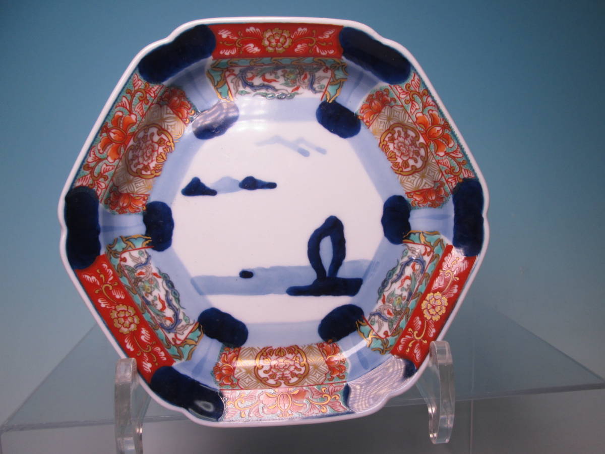 ☆お料理屋さんの器 有田 幸楽窯 金襴手六角山水文皿 14cm 懐石/割烹拍卖