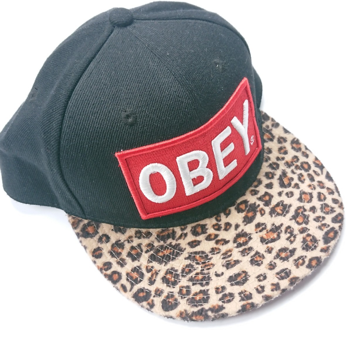 54~59cm OBEY キャップ ヒョウ柄 ブラック×レッド ultramot ot0001拍卖