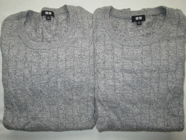 ★古着 2018年 UNIQLO ユニクロ COTTON CASHMERE コットンカシミヤケーブルクルーネックセーター(長袖) XL 03.GRAY グレー 薄手 ニット★拍卖