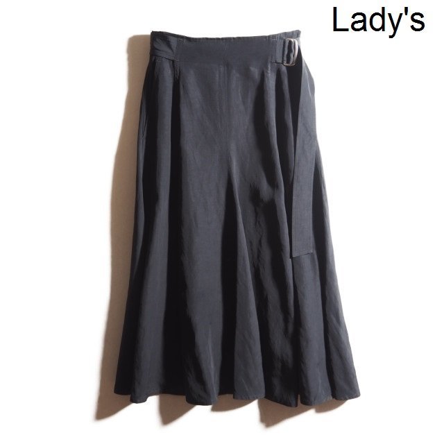 K9421P ▼BLAMINK ブラミンク▼ レーヨンリネン ベルト付き ロングスカート ブラック 36 / フレアスカート 黒 7924-299-0248 春夏 rb mks拍卖