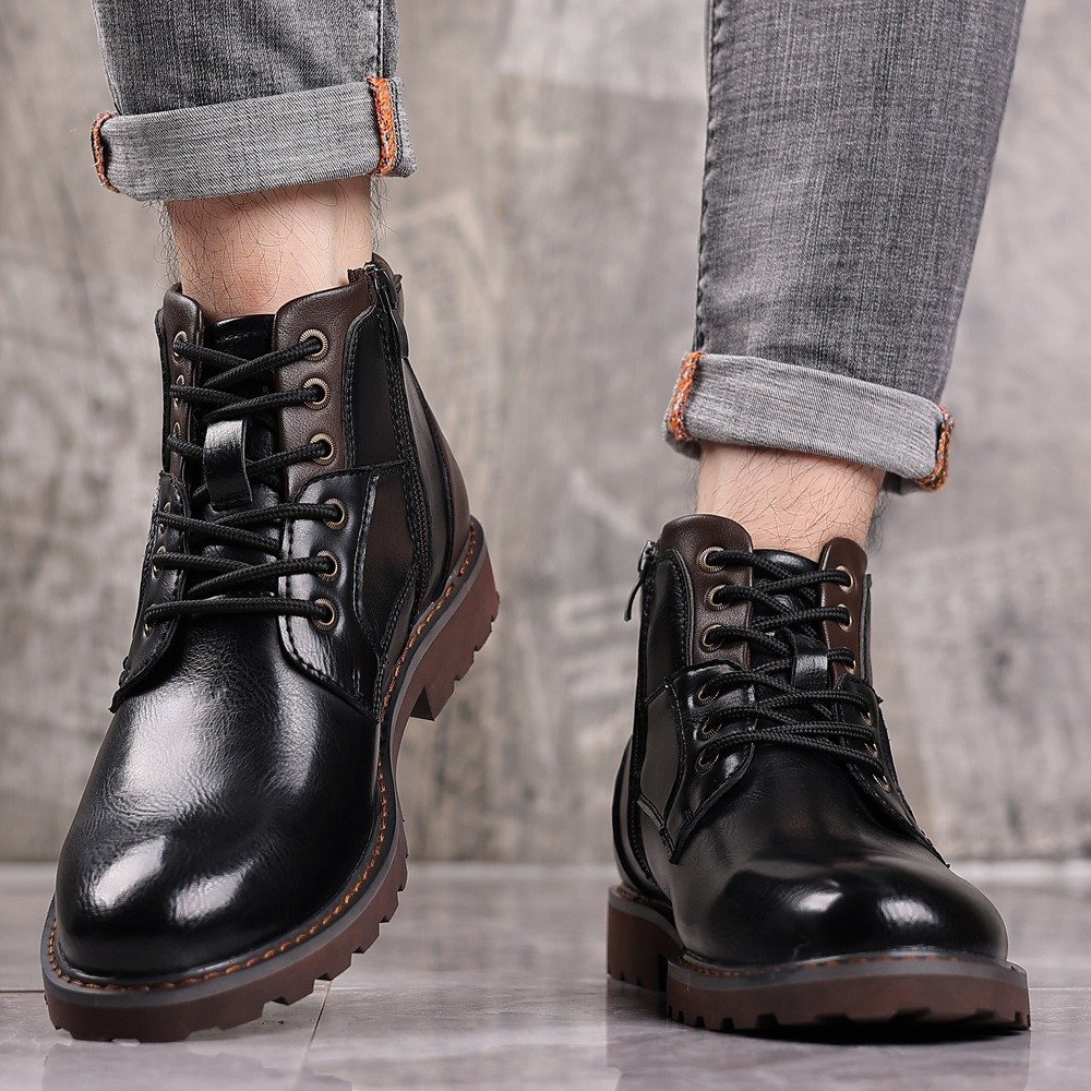 ZPT059★春 メンズ ブーツ ミリタリー ワーク ツーリング シューズ スニーカー ライディング バイク ブラック拍卖