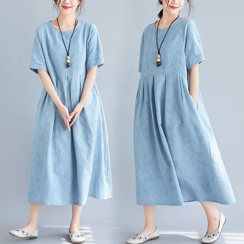 ZPT418☆新品ロングワンピライン 無地 マキシリネンワンピース ロング 体型カバー ワンピース レディース チュニック 半袖 大きいサイズ拍卖
