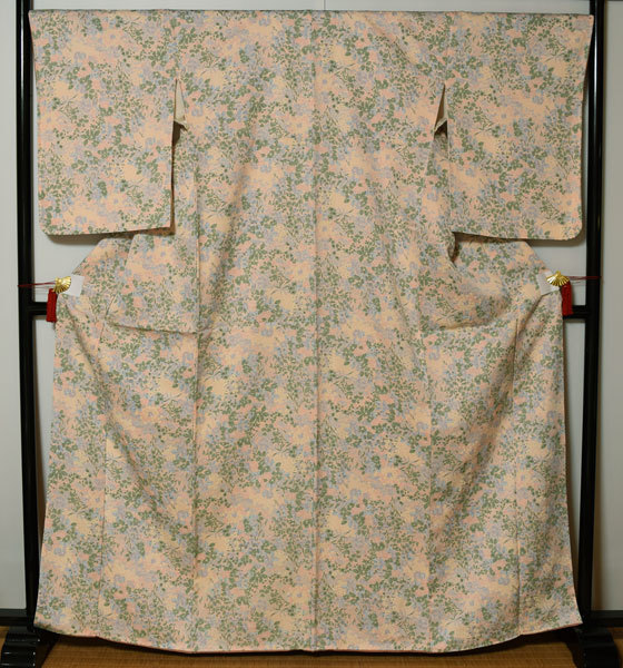 正絹 袖丈長め 一部仕付け糸 小紋 美品 -袷-拍卖