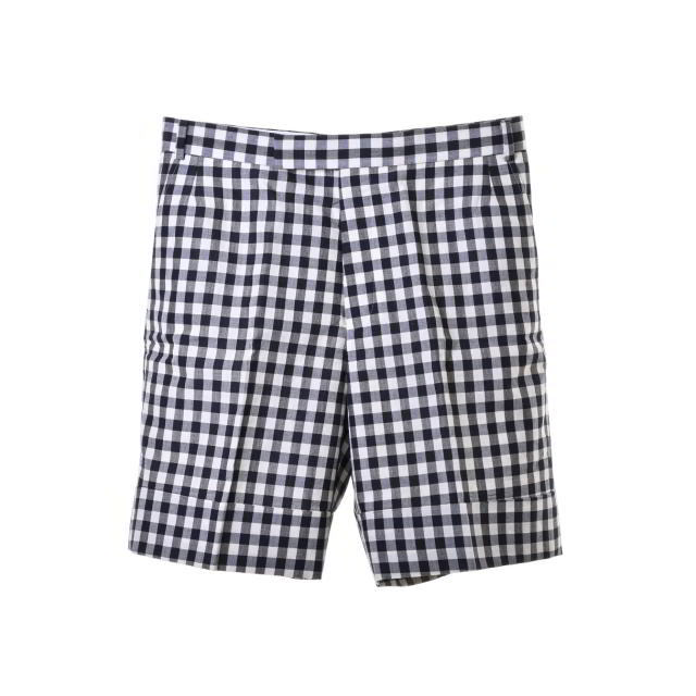 美品 THOM BROWNE シルク混 ウール チェック ハーフパンツ 2 ブラック トムブラウン KL4CAQSQ94拍卖