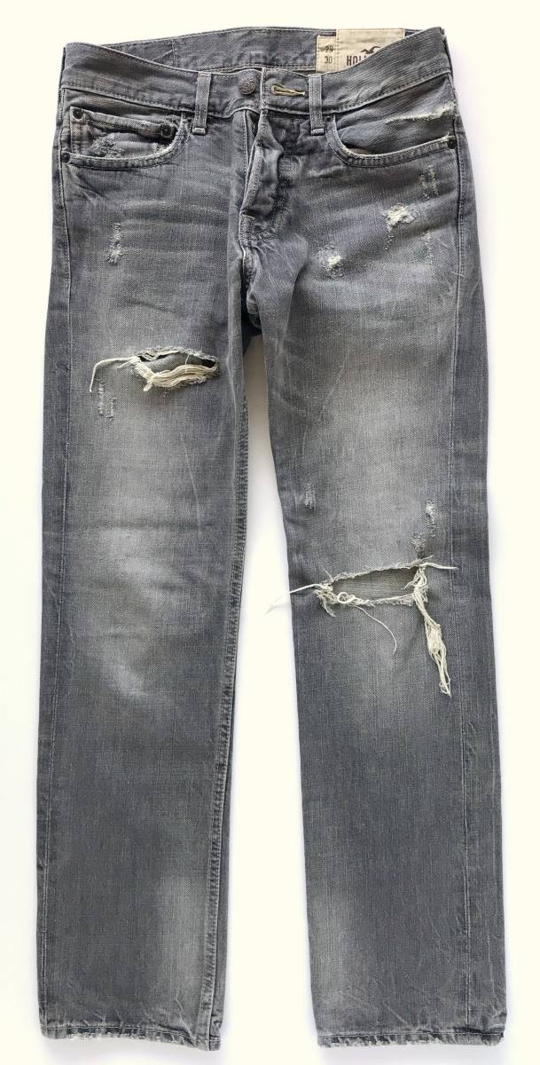 ★送料無料 超美品 HOLLISTER ホリスター ボトムス ダメージ ジーンズ グレー サイズW28L30 メンズ 男性用 本物拍卖