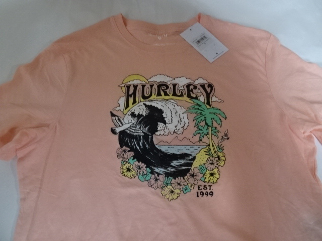 ★USA購入 人気サーフ&ボーダー系ブランド 【Hurley】ハーレー BIG WAVEイラストプリント ショート丈TシャツUS Sサイズ オレンジ★拍卖