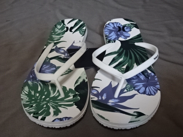USA購入 サーフ系 ハーレー【Hurley】 ハイビスカス柄デザイン ビーチサンダル US 10.0インチ 27.0cm(BIGサイズ WOMEN'S) 新品未使用拍卖