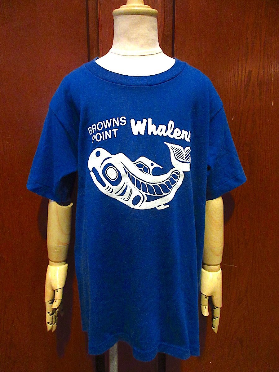 ビンテージ80's●キッズBROWNS POINT WhalensプリントTシャツ青size L(14-16)●230522c2-k-tsh 1980sクジラ半袖シャツ拍卖
