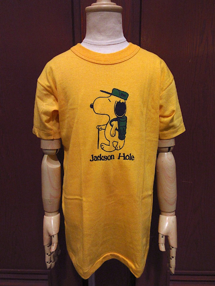 ビンテージ70's●DEADSTOCKキッズSNOOPY Jackson Hole Tシャツ黄size M(10-12)●230529c3-k-tsh 1970sスヌーピーデッドストック拍卖