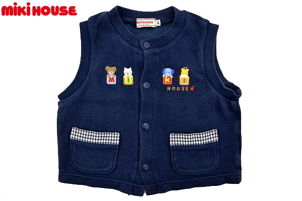 S3926★送料無料★美品★miki HOUSE ORIGINAL ミキハウス オリジナル★ネイビー紺色 スウェット生地 刺繍入りベスト 80拍卖