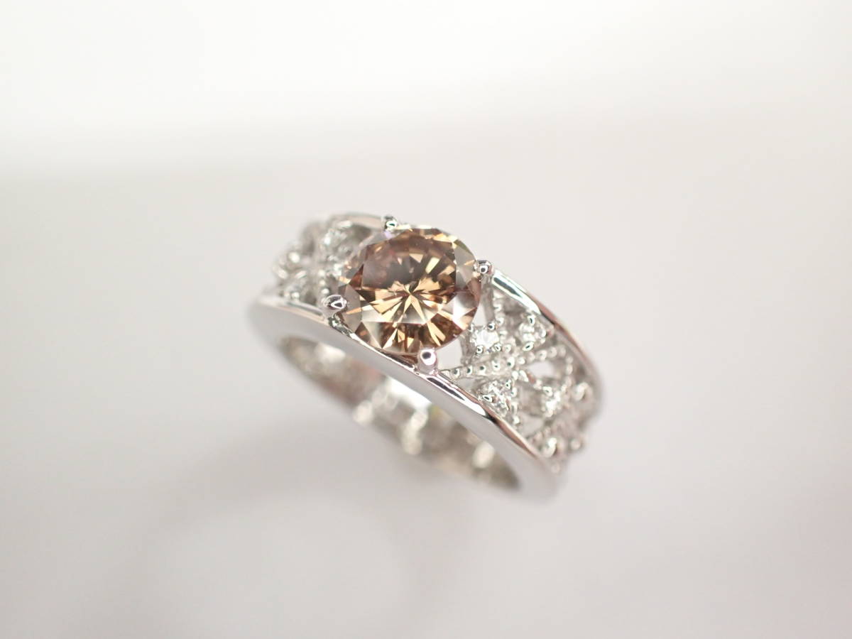 美品 VERITE ベリテ 大粒!ブラウンダイヤ1.014ct(FANCY DARK BROWN-I1) 他ダイヤ計0.08ct Pt900 リング 指輪拍卖