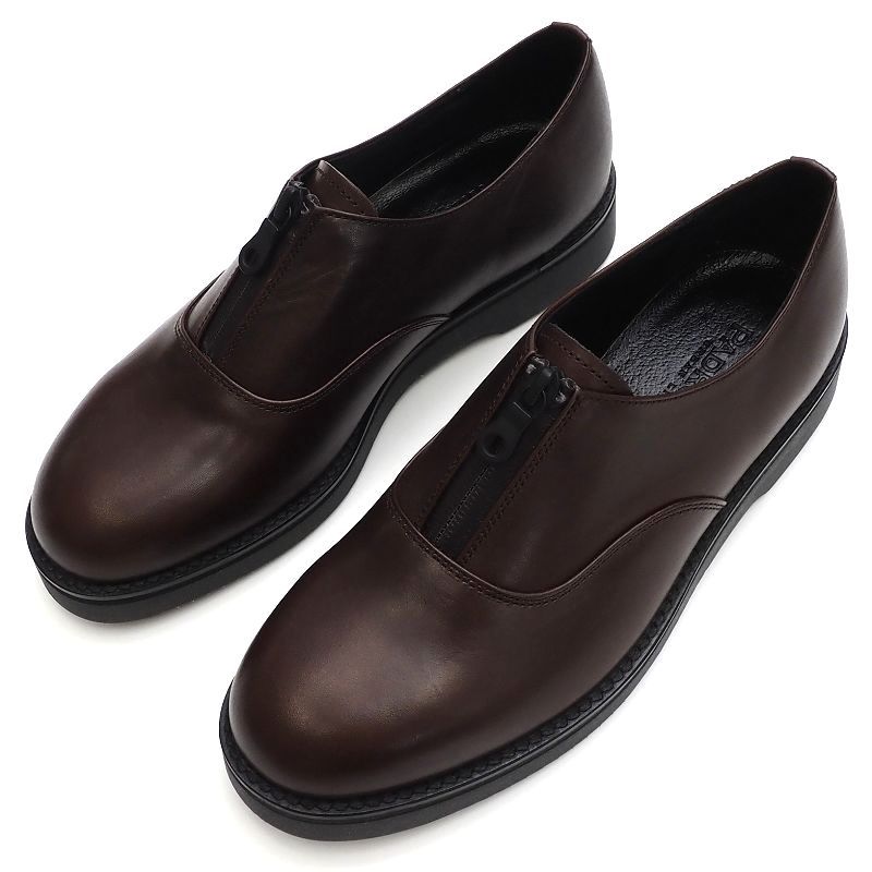 E0464S 新品 PADRONE/センタージップ レザーシューズ【サイズ:40】ダークブラウン PU-8759-2101-18C ELMO CENTER ZIP SHOES パドローネ拍卖
