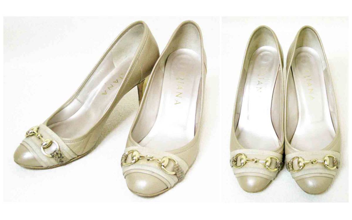 ■DIANA【ダイアナ】ベージュ ゴールド デザイン パンプス 23.5■拍卖