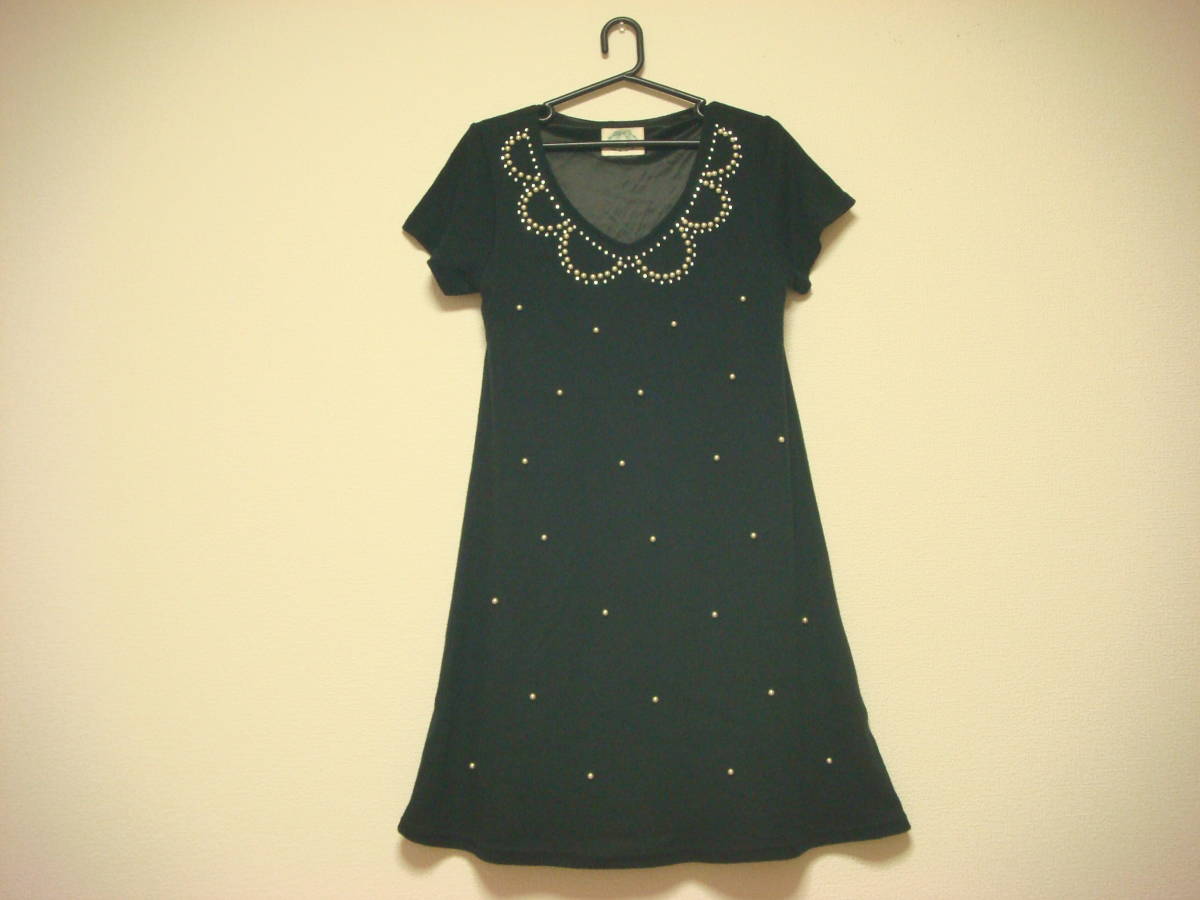 トッコ パール&ストーン付き デザインワンピース 黒 拍卖