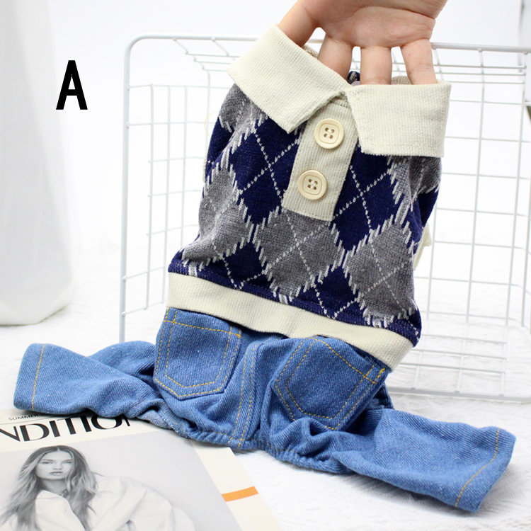 犬の服 つなぎ 前開き セーター デニム 可愛い ペット犬服 秋冬 ドッグウエア ワンちゃん服 おしゃれペット  ペットグッズ拍卖