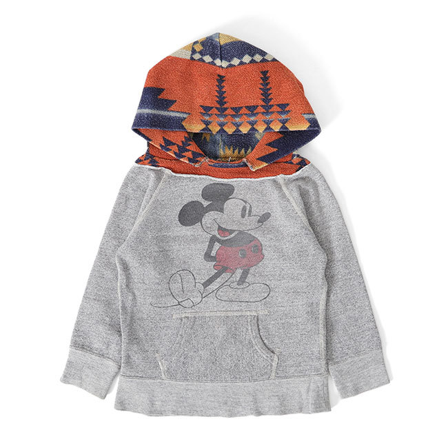 古着 Denim Dungaree デニムダンガリー ミッキー プルオーバー スウェットパーカー XS 100cm グレー キッズ拍卖