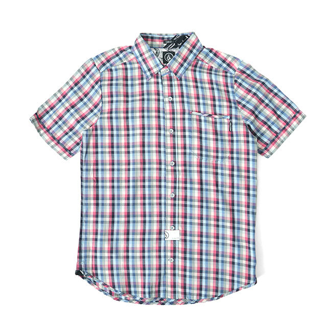 VOLCOM ボルコム チェックシャツ A0421405 S 青 半袖シャツ メンズ拍卖