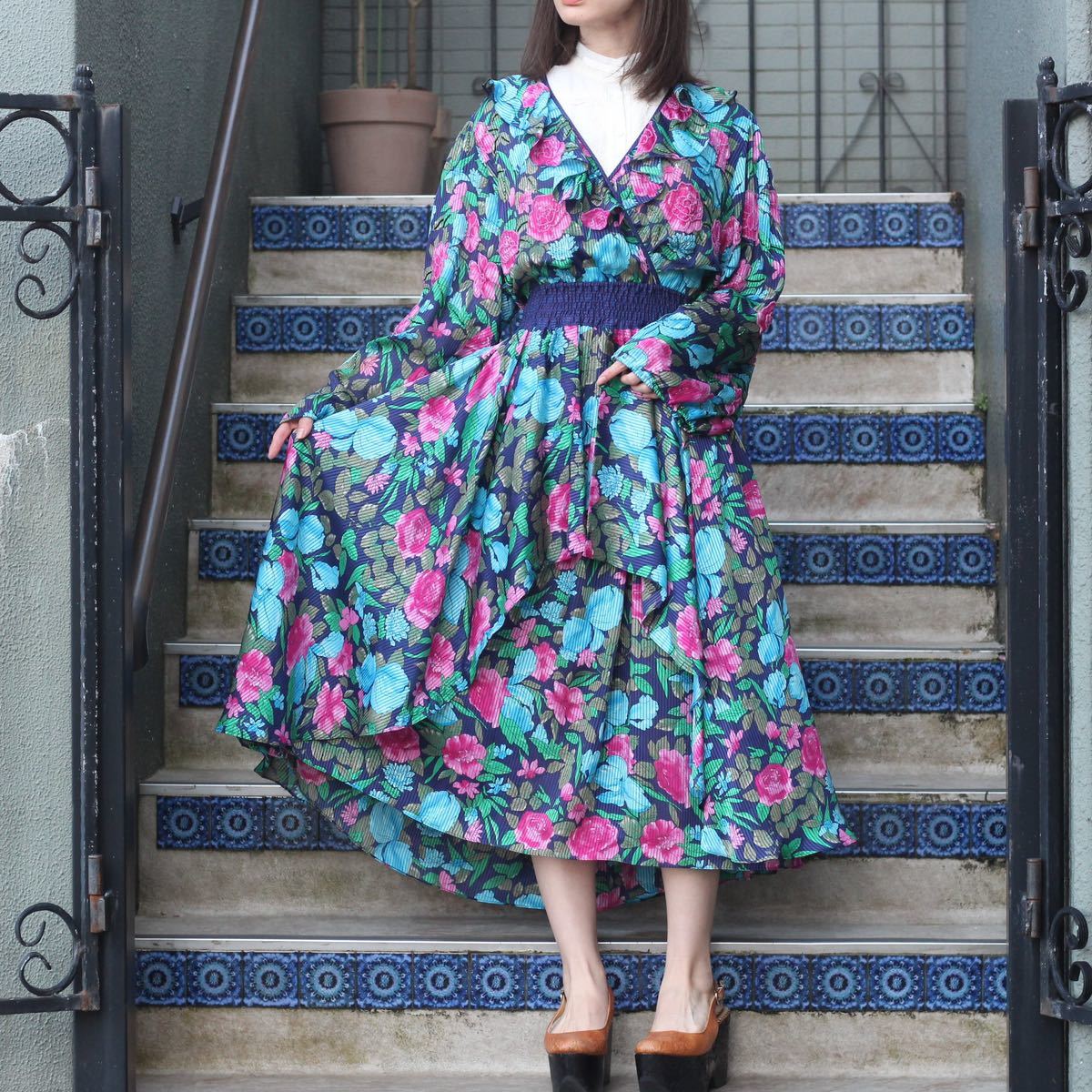 *SPECIAL ITEM* 80's USA VINTAGE Diane freis 80年代アメリカ古着ダイアンフレイス花柄フリルデザインワンピース拍卖