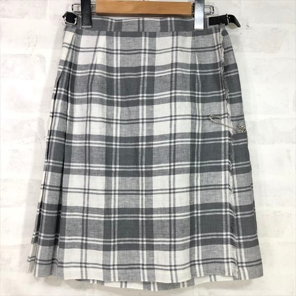 O'NEIL of DUBLIN オニールオブダブリン 麻 リネン100% チェック柄 ラップスカート 巻きスカート SIZE: 38 グレー/ホワイト LH63202305314拍卖