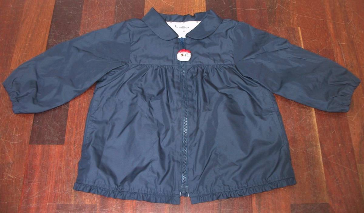 ファミリア familiar ブルゾン ジャンパー コート 女の子 子供服 80サイズ 日本製 ネイビー ハウス編みぐるみ付き 洗濯済 美品拍卖