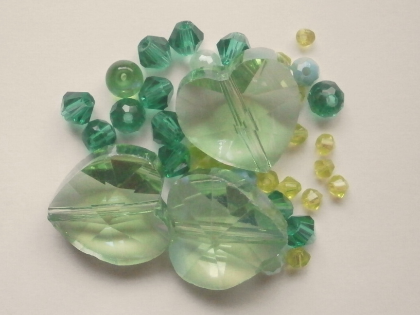 ガラスビーズ★ハート★グリーン系★F拍卖