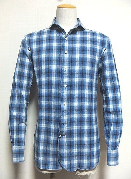 極上:HAVERSACK(ハバーサック).ホリゾンタルカラー コットン リネン シャツ L(インディゴチェック/肩45幅53丈75/ワーク/トラッド/workers)拍卖