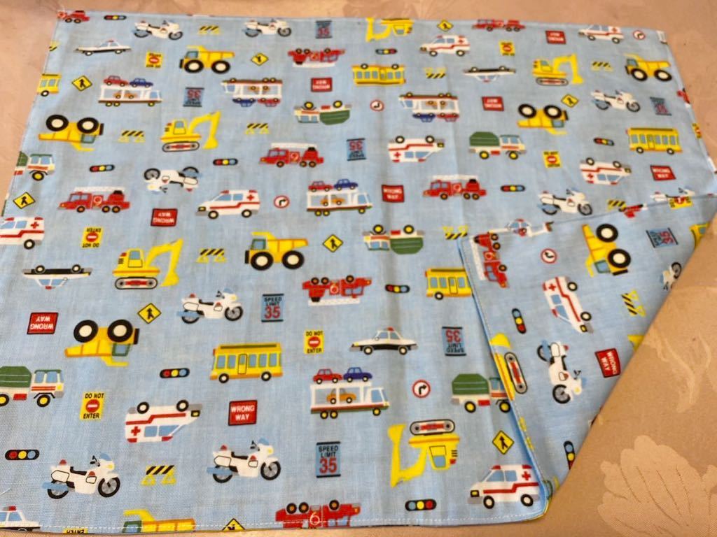 No.258 裏付ランチョンマット ハンドメイド 35x45 働く車 水色 男の子拍卖