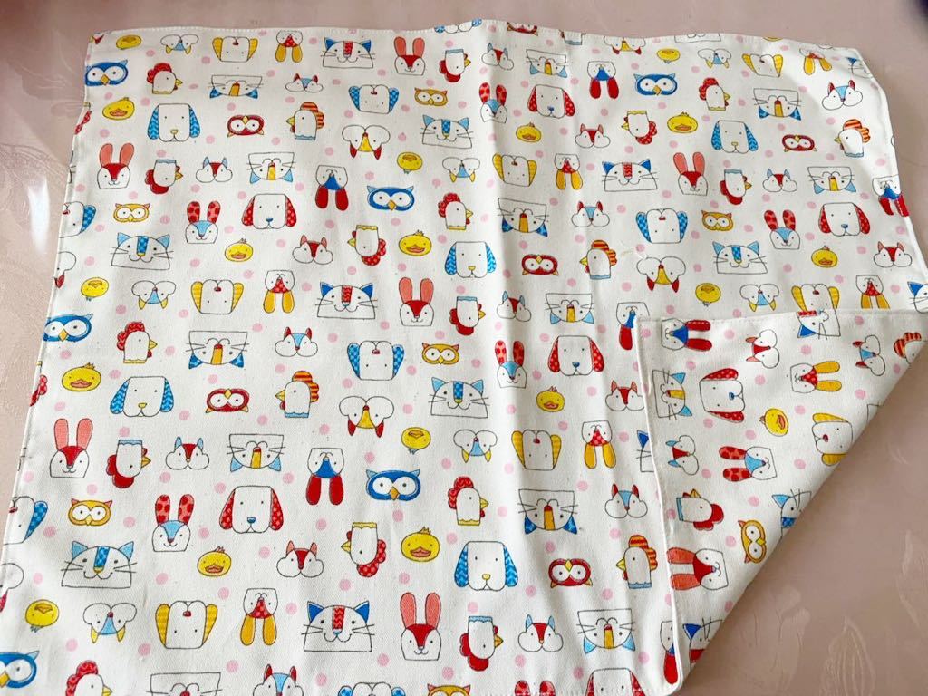 No.279 裏付ランチョンマット ハンドメイド 35x45 アニマルフェイス 白色拍卖