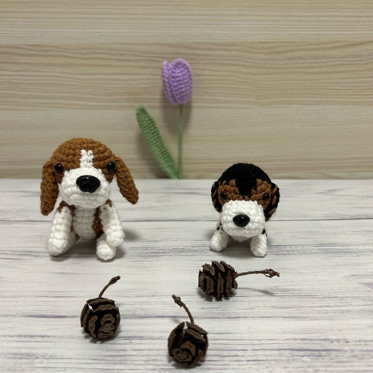 編みぐるみ あみぐるみ ビーグルペアその2 編み犬拍卖