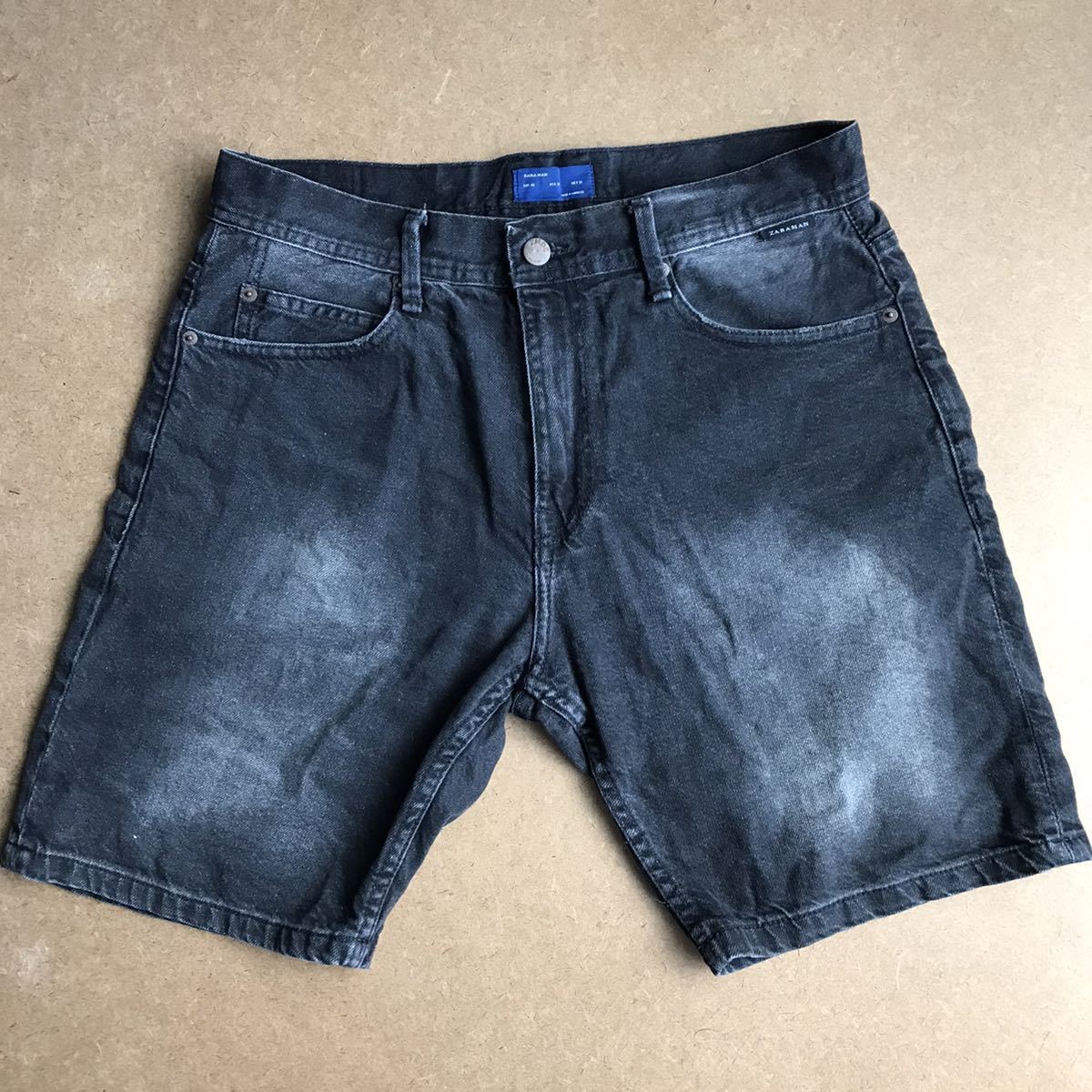 ZARA MAN デニムショートパンツ ブラック ザラマン ZARA ザラ デニム ジーンズ ショーツ 黒 メンズ拍卖