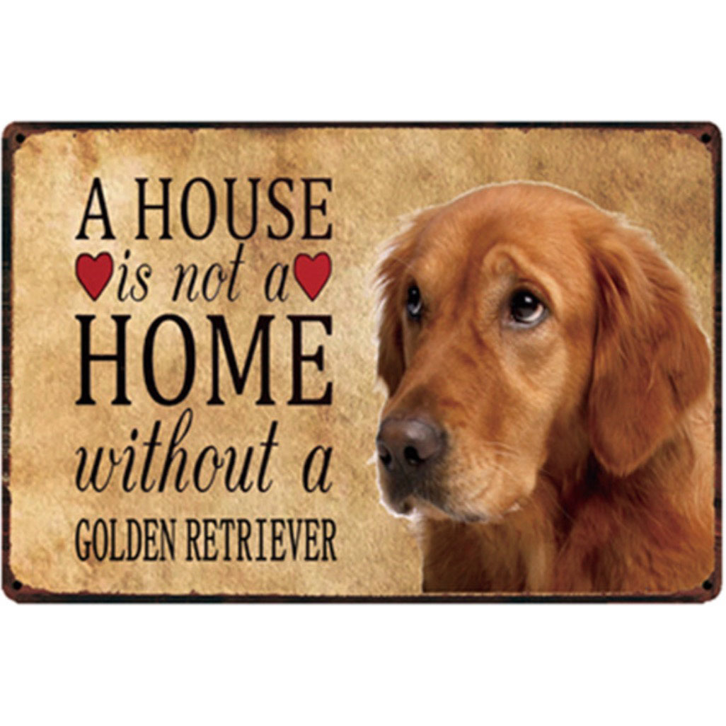 A2524 メタル サイン ブリキ 看板 金属 製 プレート アート パネル 店 注意 動物 ペット 愛 犬 ゴールデン レトリバー 2141拍卖