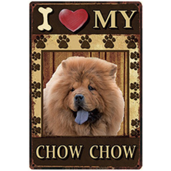 A1406 メタル サイン ブリキ 看板 金属 プレート パネル 店 注意 可愛い 動物 ペット 愛 犬 I LOVE MY チャウチャウ 3254拍卖