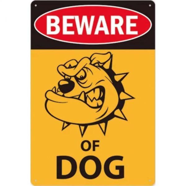 A1717 メタル サイン 金属 製 ブリキ 看板 プレート 店 ペット 動物 ブルドッグ 番 犬 猛犬 注意 危険 防犯 威嚇【193】拍卖