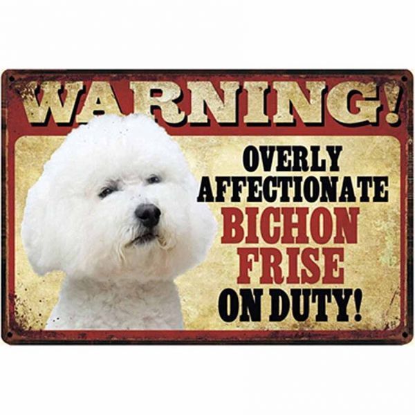 A820 メタル サイン 金属 製 ブリキ 看板 プレート 店 注意 危険 防犯 動物 ペット 犬 番犬 猛犬 ビション フリーゼ【2940拍卖