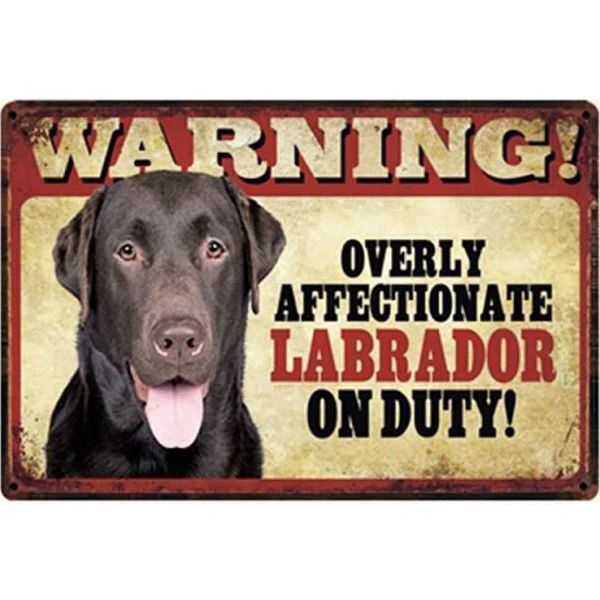 A410 メタル サイン ブリキ 看板 金属 プレート パネル 店 注意 危険 防犯 動物 ペット 犬 番犬 猛犬 ラブラドール【3113拍卖